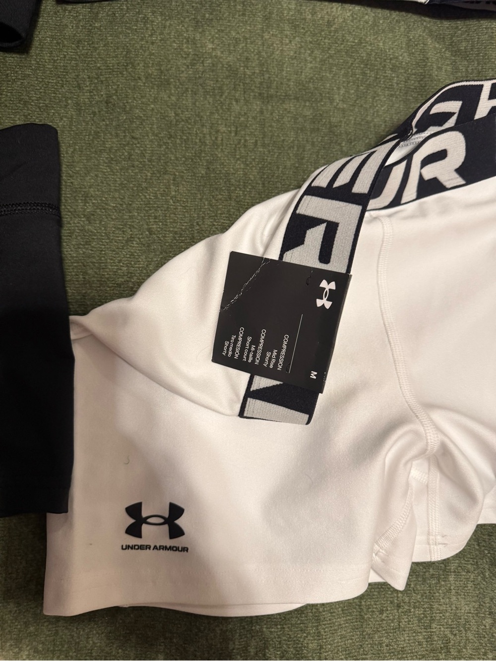 Under Armour White and Black Athletic Shorts with Logo Waistband - Picture 3 of 3